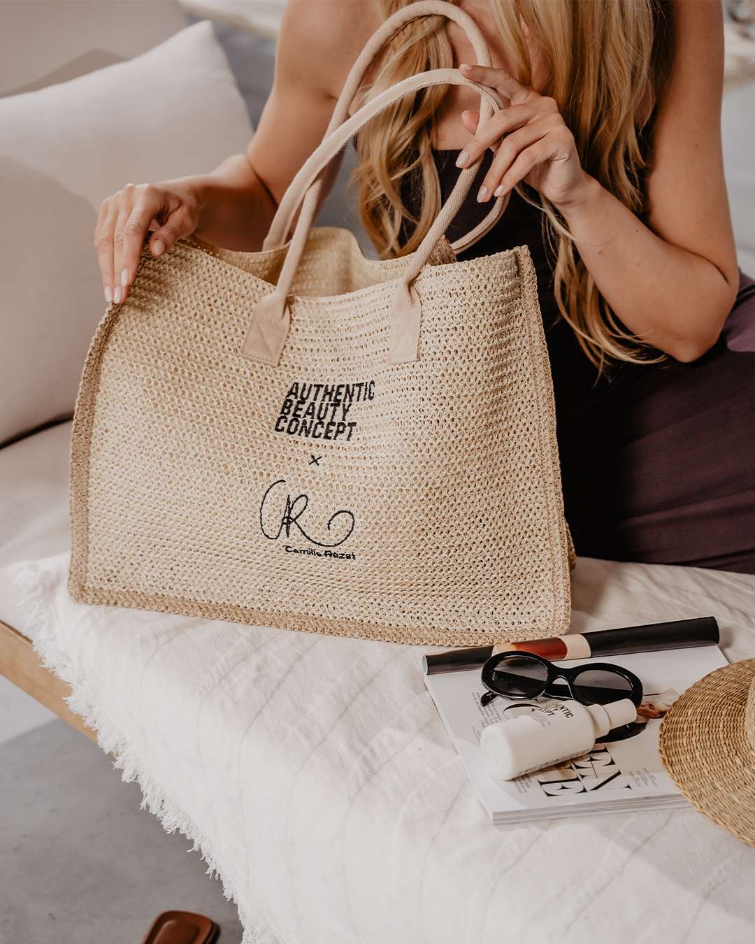 Authentic Beauty Concept Camille Razat Summer Straw Bag 2025 at Eds Hair
