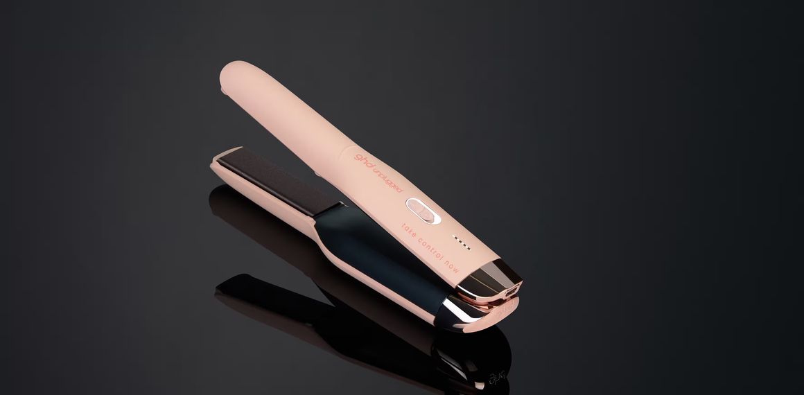 ghd Unplugged Cordless Hair Styler Pink Peach Collection at Eds Hair Bramhall