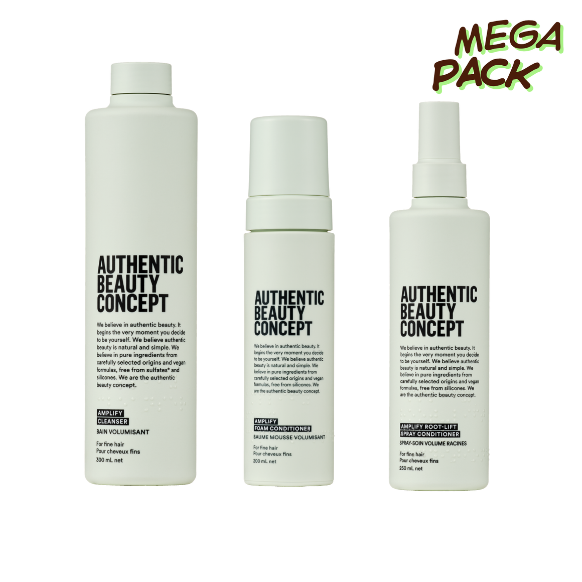 Authentic Beauty Concept Amplify Mega Pack - Cleanser 300ml, Foam Conditioner 200ml and Root-Lift Spray Conditioner 250ml at Eds Hair Bramhall